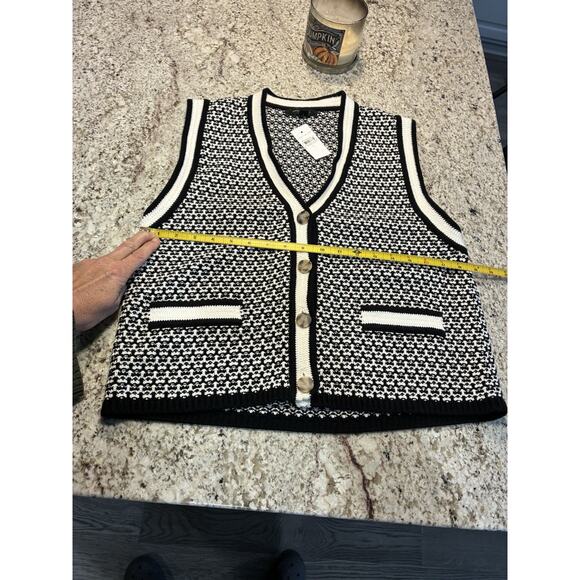 Women's Ann Taylor Geo Stitch Button Down Knit Sweater Vest Cotton Sz L NWT - Picture 6 of 9